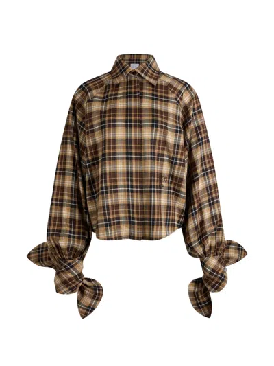 Patou Bow-sleeve Check Blouse In Multi