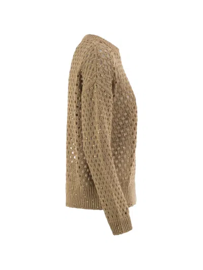 Max Mara Sequin-embellished Openwork Sweater In Neutral
