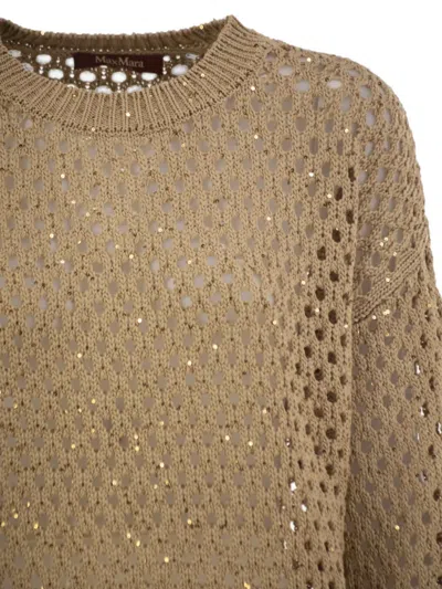 Max Mara Sequin-embellished Openwork Sweater In Neutral