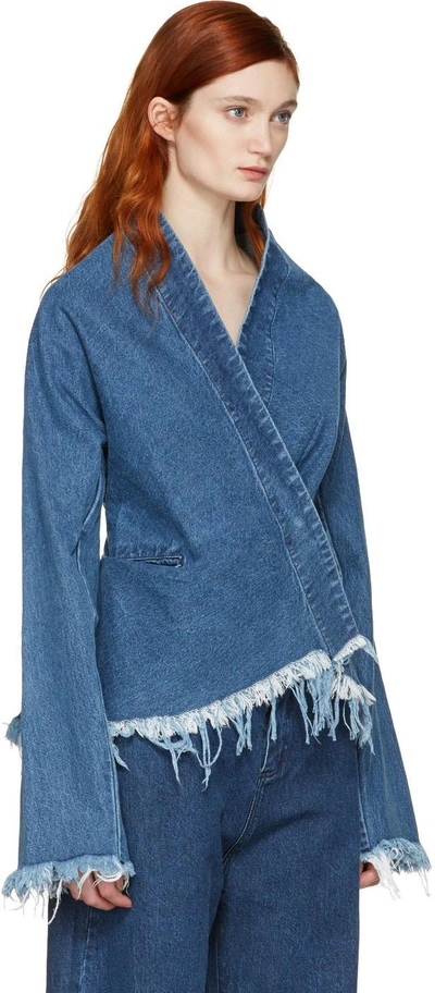 Shop Marques' Almeida Blue Denim Draped Fitted Jacket