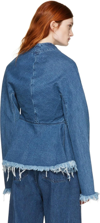 Shop Marques' Almeida Blue Denim Draped Fitted Jacket