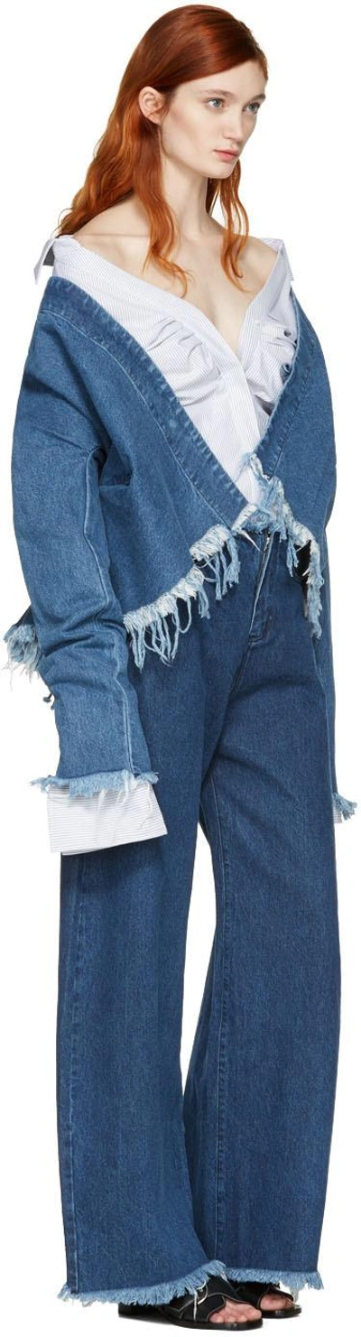 Shop Marques' Almeida Blue Denim Draped Fitted Jacket