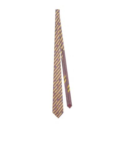 Dries Van Noten Slim Tie Floral Striped Patterned Design In Brown
