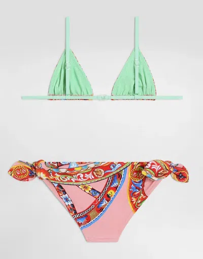 Dolce & Gabbana Carretto-print Triangle Bikini In Multi
