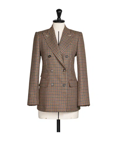Max Mara Houndstooth T-shirt Jacket Double-breasted Lined Wool-blend In Neutral