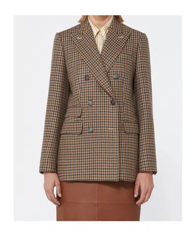 Max Mara Houndstooth T-shirt Jacket Double-breasted Lined Wool-blend In Neutral