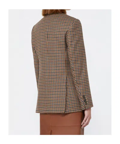 Max Mara Houndstooth T-shirt Jacket Double-breasted Lined Wool-blend In Neutral