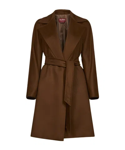 Max Mara Tan Mstdravenna Belted Wrap Coat In Brown