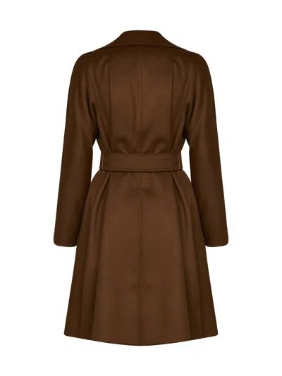 Max Mara Tan Mstdravenna Belted Wrap Coat In Brown