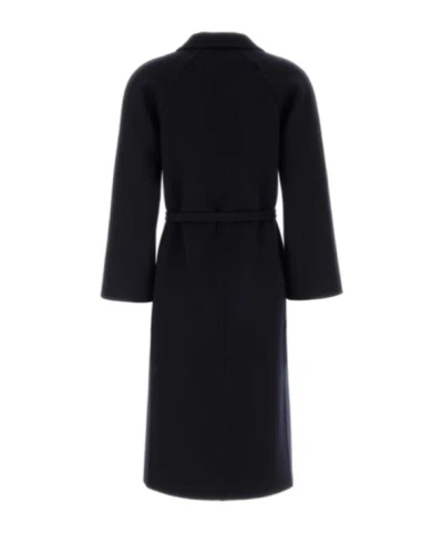 Jil Sander Wool Coat Belted Waist Long Wide Sleeves In Blue