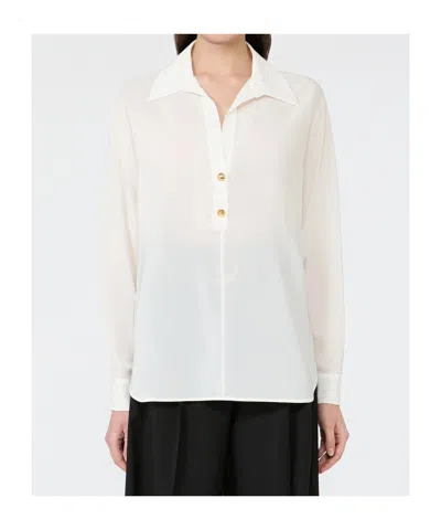 Max Mara Studio Long-sleeve Silk Polo In White