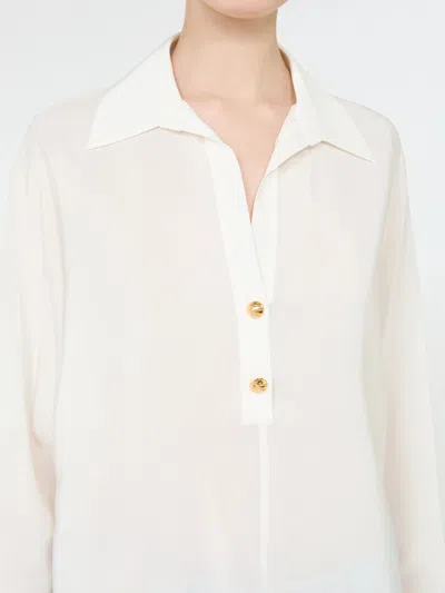 Max Mara Studio Long-sleeve Silk Polo In White