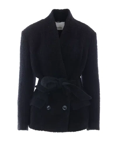 Isabel Marant Syndra Belted Oversized Virgin Wool-blend Jacket In Black