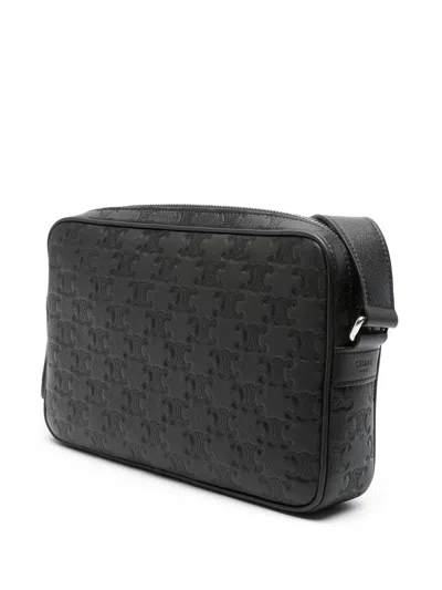 Celine Triomphe-debossed Messenger Bag In Black