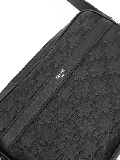 Celine Triomphe-debossed Messenger Bag In Black