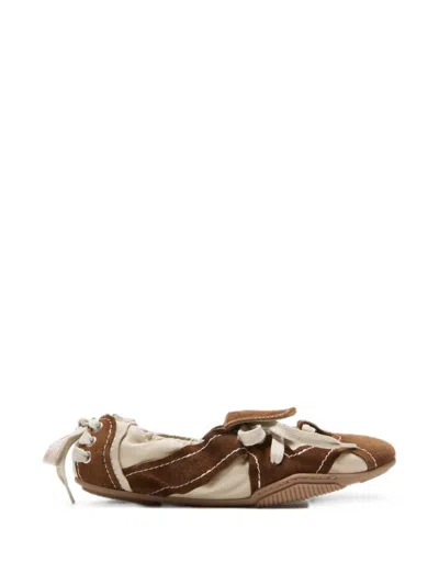 Acne Studios Bilaria Lace-up Suede And Leather Ballet Flats In Brown