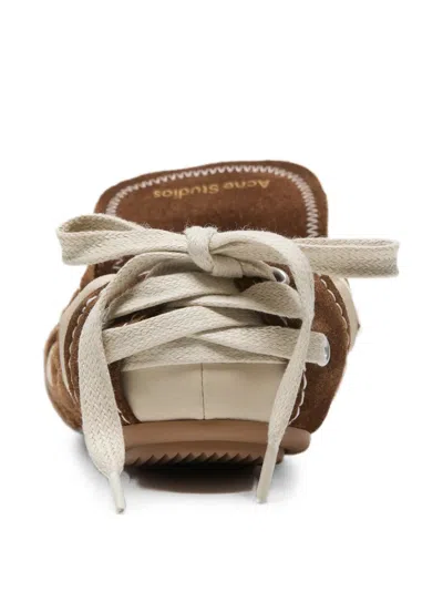 Acne Studios Bilaria Lace-up Suede And Leather Ballet Flats In Brown