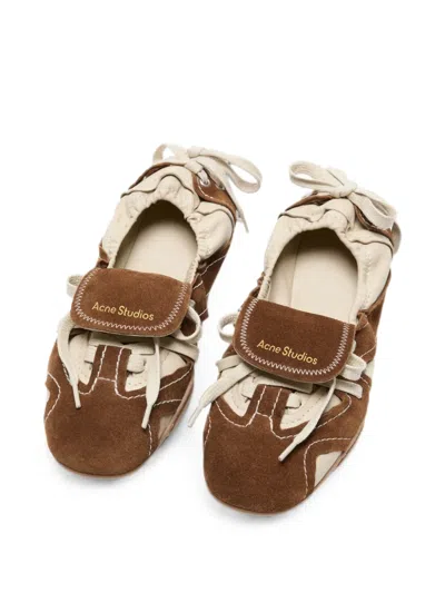 Acne Studios Bilaria Lace-up Suede And Leather Ballet Flats In Brown