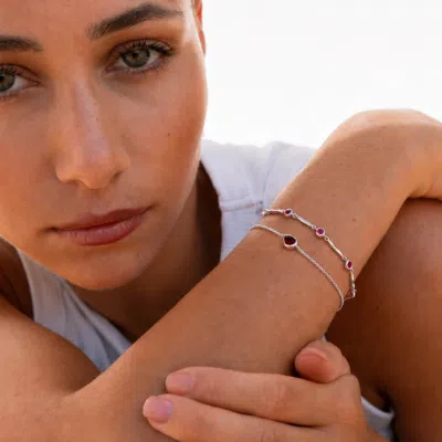 Dower & Hall Ruby Dewdrops Link Bracelet In Silver,gold,red