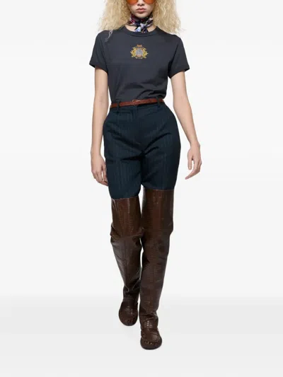 Acne Studios Navy Crest Logo T-shirt In Blue