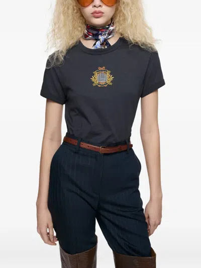 Acne Studios Navy Crest Logo T-shirt In Blue