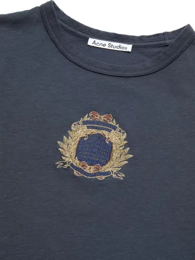 Acne Studios Navy Crest Logo T-shirt In Blue