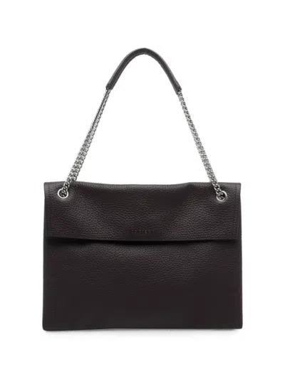 Orciani Hammered Leather Shoulder Bag With Removable Chain Strap In Brown