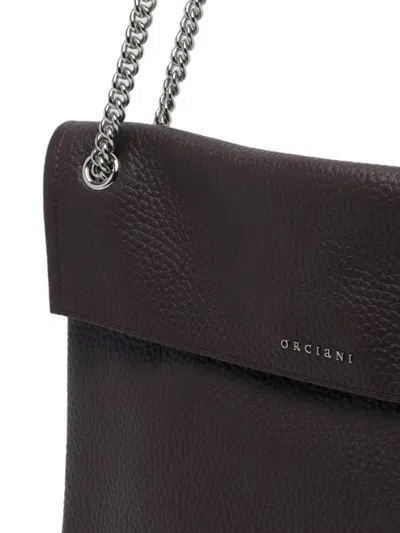 Orciani Hammered Leather Shoulder Bag With Removable Chain Strap In Brown