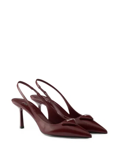 Prada Slingback Pumps In Leather With Brushed Finish In Brown