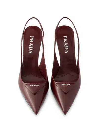 Prada Slingback Pumps In Leather With Brushed Finish In Brown