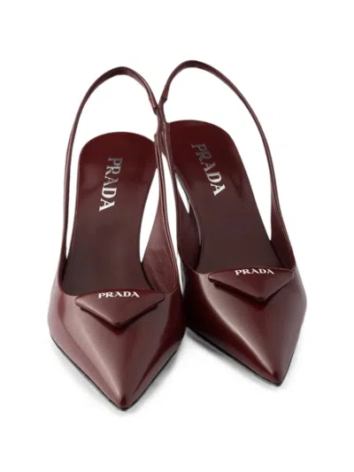 Prada Slingback Pumps In Leather With Brushed Finish In Brown
