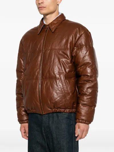 Prada Quilted Leather Jacket In Brown