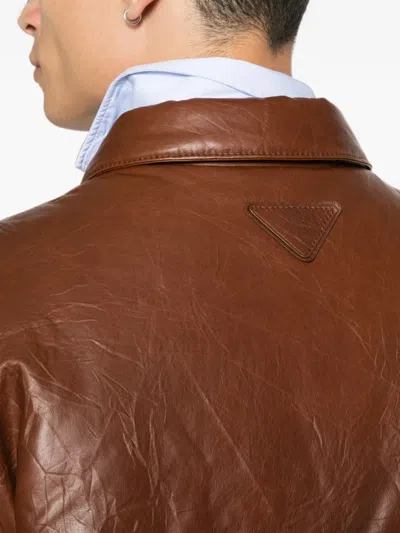 Prada Quilted Leather Jacket In Brown