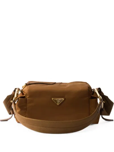 Prada Explore Small Re-nylon And Leather Shoulder Bag In Brown