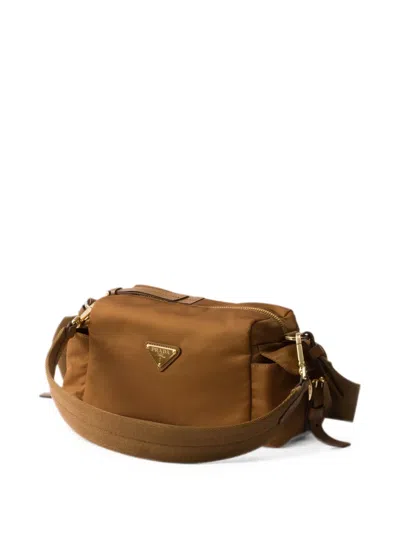 Prada Explore Small Re-nylon And Leather Shoulder Bag In Brown