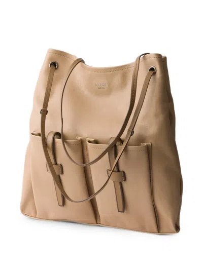 Prada Route Large Leather Bag In Brown