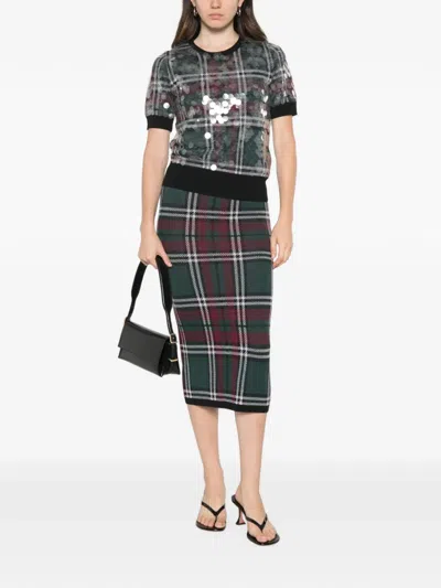 N°21 Check-pattern Midi Skirt In Green
