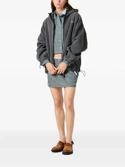 Miu Miu Hooded Jacket Elasticated Cuffs Drawstring Hem In Gray