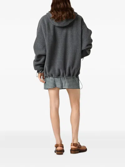 Miu Miu Hooded Jacket Elasticated Cuffs Drawstring Hem In Gray
