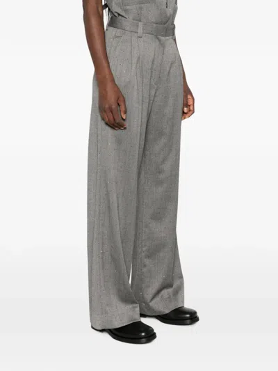 Maje Herringbone Belt-loop Trousers In Gray