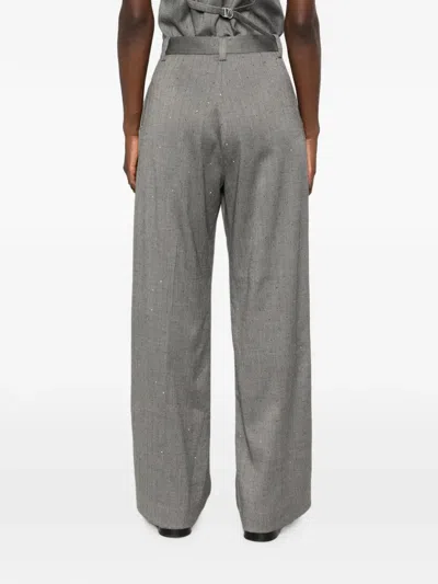 Maje Herringbone Belt-loop Trousers In Gray