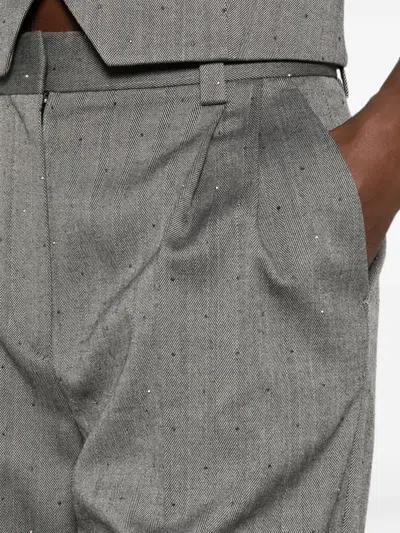 Maje Herringbone Belt-loop Trousers In Gray
