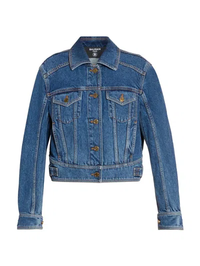 Balmain Logo-button Denim Jacket In Blue