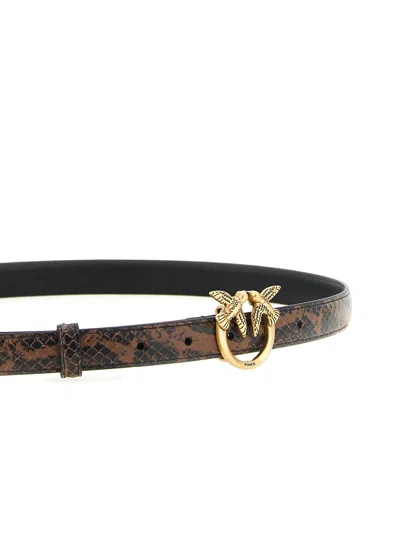 Pinko Python Print Leather Belt In Brown