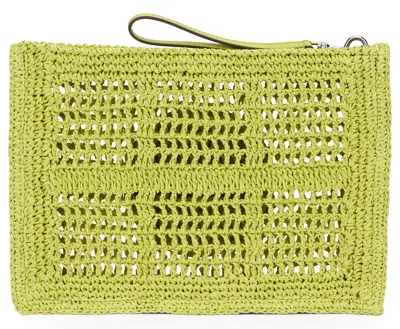 Tory Burch Hand Crocheted Raffia Rectangular Clutch Pouch In Green