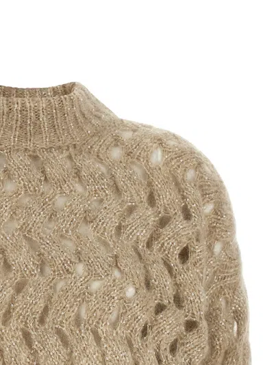 Brunello Cucinelli Dazzling Waves Openwork Sweater In Brown