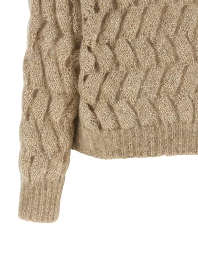 Brunello Cucinelli Dazzling Waves Openwork Sweater In Brown
