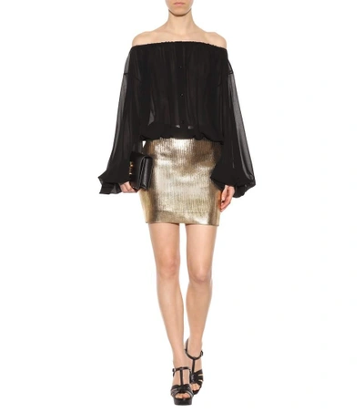 Shop Saint Laurent Coated Knitted Skirt In Dore