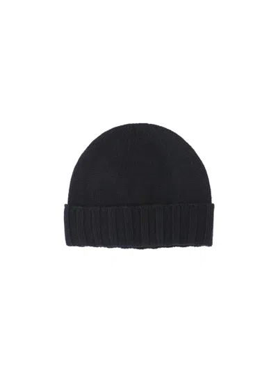 Drumohr Navy Blue Cashmere Beret In Black