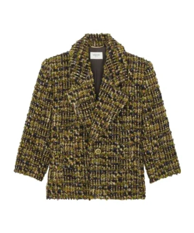 Saint Laurent Multicolor Wool Oves Aries Full-length Jacket In Green